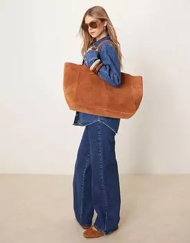 Сумка-тоут из высококачественной замши в коричневом цвете ASOS DESIGN