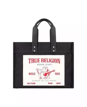 Сумка-тоут из выстиранного черного денима, очень большая True Religion, черный