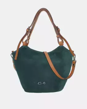 Сумка-тоут из замши и кожи наппа с верблюжьей молнией Cats, темно-зеленый