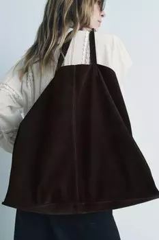 Сумка-тоут из замши макси ZARA, коричневый
