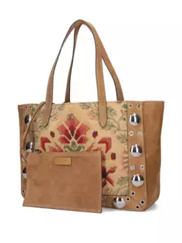 Сумка-тоут из замши с цветочной вышивкой VALENTINO GARAVANI, коричневый