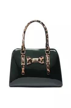 Сумка-тоут Jenny из блестящей лакированной кожи с леопардовым принтом и бантом Kitise, зеленый