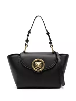 Сумка-тоут Just Cavalli с металлической пластиной в виде головы тигра, черный