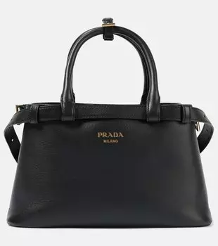 Сумка-тоут кожаная маленькая с пряжкой Prada, черный