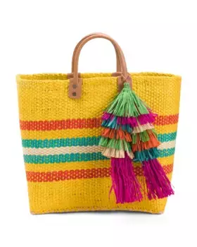 Сумка-тоут La Paz ручной работы, связанная крючком из рафии, с кисточкой Mar Y Sol, цвет Sunflower