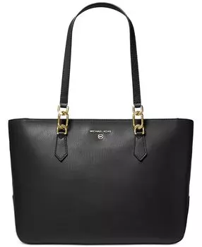 Сумка-тоут laney среднего размера с кожаным верхом на молнии Michael Kors, черный