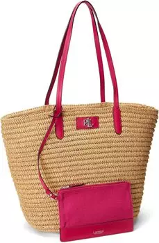 Сумка-тоут Lauren Ralph Lauren Brie Leather-Trim Straw Medium Tote Bag, цвет Natural/Sport Pink