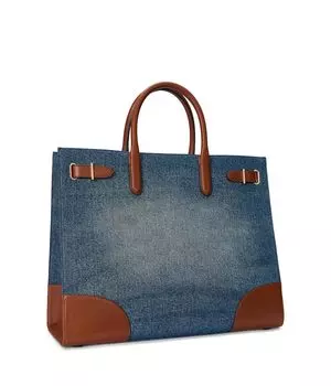 Сумка-тоут Lauren Ralph Lauren Leather-trim Denim Large Devyn Tote Bag, цвет Sunset Indigo Wash/Lauren Tan