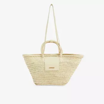 Сумка-тоут Le Panier Soleil с пальмовым принтом Jacquemus, слоновая кость