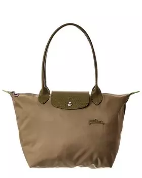 Сумка-тоут Longchamp Le Pliage Green Medium из холста с длинной ручкой