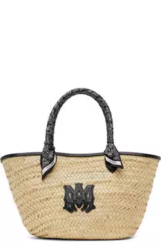 Сумка-тоут MA Raffia Macro бежевого и черного цвета AMIRI