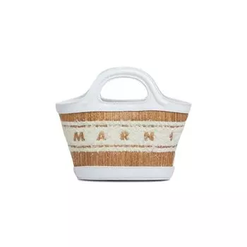 Сумка-тоут Marni Leather And Raffia Effect Fabric Microbag, цвет White/Natural
