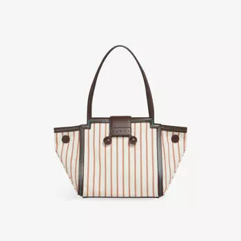 Сумка-тоут Marni Riviera из полосатой ткани и кожи, бело-оранжевый