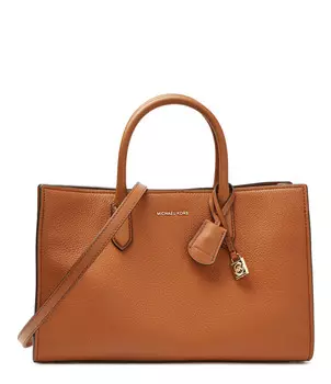 Сумка-тоут Michael Kors с золотым замочком и ремнем, коричневый