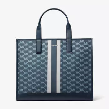 Сумка-тоут Michael Michael Kors Cooper Striped Logo Jacquard, синий