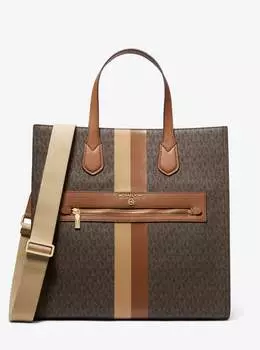 Сумка-тоут Michael Michael Kors Kempner Large Logo Stripe, темно-коричневый/коричневый