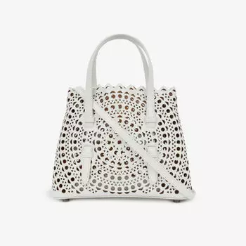 Сумка-тоут Mina 20 из кожи с лазерной резкой Alaia, цвет blanc optique