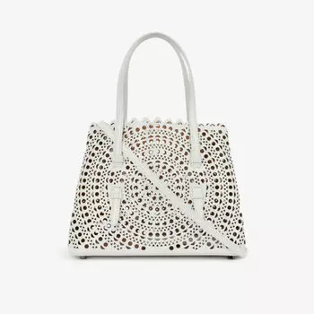 Сумка-тоут mina из кожи с лазерной резкой Alaia, цвет blanc optique