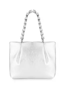 Сумка-тоут Mini Galactic, украшенная кристаллами Aquazzura, серебряный