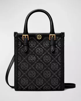 Сумка-тоут Mini T из ткани с монограммой Tory Burch, цвет Black