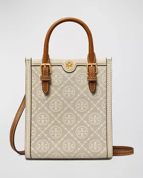 Сумка-тоут Mini T из ткани с монограммой Tory Burch, цвет Ivory