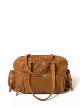 Сумка-тоут Miu Miu с тисненым логотипом, коричневый