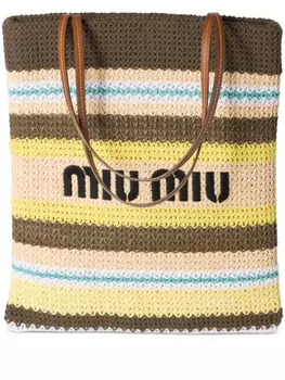 Сумка-тоут Miu Miu в полоску, связанная крючком, серый
