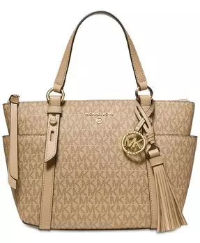 Сумка-тоут на молнии с логотипом Sullivan и трансформируемым верхом Michael Kors, тан/бежевый