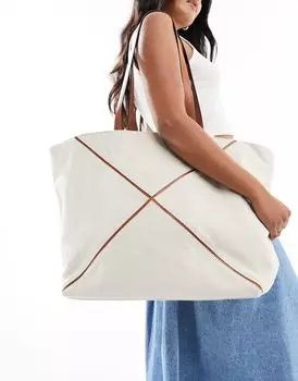 Сумка-тоут нейтрального цвета с холщовой вставкой ASOS DESIGN