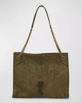 Сумка-тоут Niki Medium YSL Shopper из стеганой замши Saint Laurent, цвет New Barley