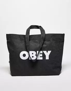 Сумка-тоут Obey с графическим логотипом, окрашенная пигментом, черного цвета