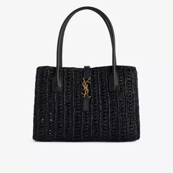 Сумка-тоут Panier Monogram из рафии Saint Laurent, черный