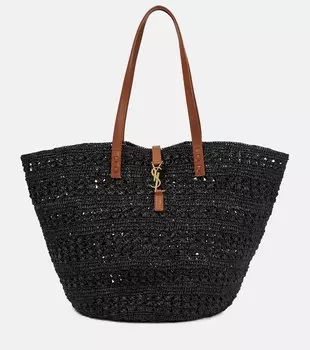 Сумка-тоут Panier среднего размера из рафии Saint Laurent, черный