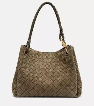 Сумка-тоут Parachute Intrecciato Large из замши Bottega Veneta, Cypress-Muse Brass