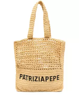 Сумка-тоут Patrizia Pepe с вышитым логотипом, нейтральный