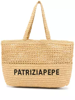 Сумка-тоут Patrizia Pepe с вышитым логотипом, нейтральный