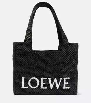 Сумка-тоут paula's ibiza среднего размера из рафии с логотипом Loewe, черный