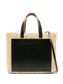 Сумка-тоут Plan C из соломы с кожаными вставками, нейтральный