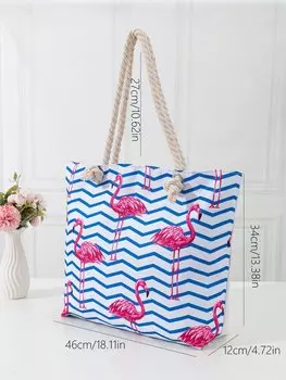 Сумка-тоут пляжная с принтом, синий / белый / розовый