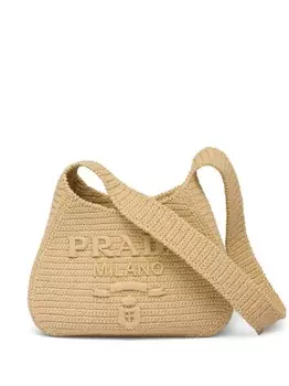 Сумка-тоут Prada из рафии, нейтральный цвет