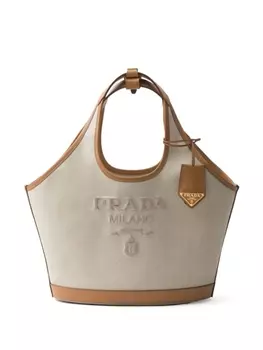 Сумка-тоут Prada среднего размера с логотипом, нейтральный цвет
