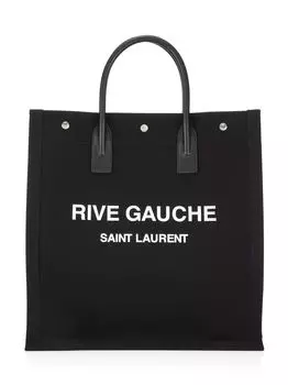 Сумка-тоут Rive Gauche North/South из парусины с принтом и кожи Saint Laurent, неро
