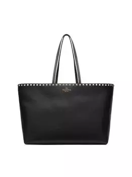 Сумка-тоут Rockstud из зернистой телячьей кожи Valentino Garavani, черный