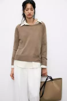 Сумка-тоут с двойной ручкой ZARA, цвет SAND/BROWN