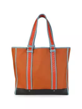 Сумка-тоут с кожаной отделкой и парусиной Bottega Veneta, цвет Tan