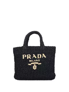 Сумка-тоут с логотипом из рафии Prada, черный