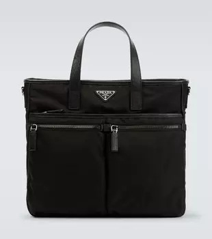 Сумка-тоут с отделкой из Re-Nylon кожи Prada, черный