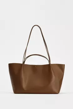 Сумка-тоут с пряжкой ZARA, коричневый