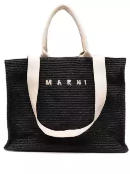 Сумка-тоут с вышитым логотипом Marni, черный