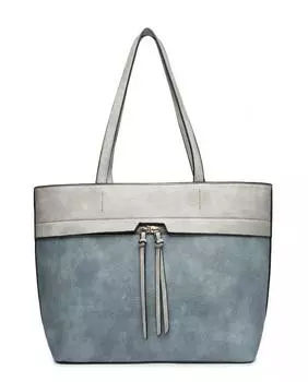 Сумка-тоут с застежкой-молнией и кисточками сверху JFY, синий